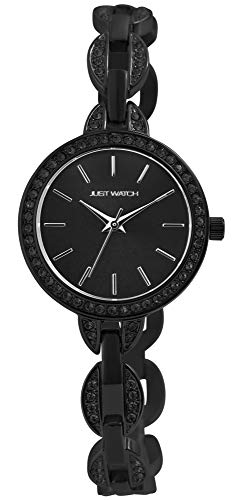 JUST WATCH Damen-Uhr Edelstahl Armband Datum Strass JW300 Analog Quarz JW10149 (schwarz/schwarz) von JUST WATCH