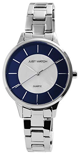 JUST WATCH Damen-Uhr Edelstahl Faltschließe JW270 Analog Quarz JW10133 (silberfarbig/dunkelblau) von JUST WATCH