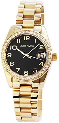 Just Watch Damen-Uhr Edelstahl Flatschließe Strass Datum Anlaog Quarz JW10019 (goldfarbig) von Just Watch