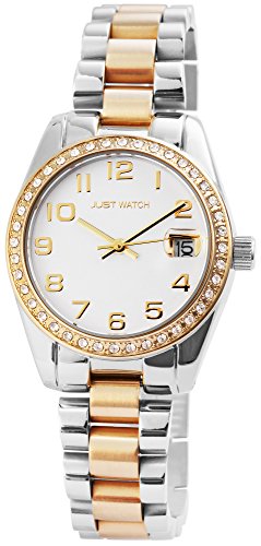 Just Watch Damen-Uhr Edelstahl Flatschließe Strass Datum Anlaog Quarz JW10019 (silberfarbig/goldfarbig) von Just Watch