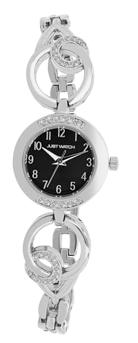 Just Watch Damen-Uhr Edelstahl Gliederarmband gut lesbar 19,5cm ⌀24mm 8mm breit Geschenke für Frauen (Silber/Schwarz) von Just Watch