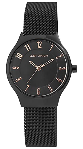 JUST WATCH Damen-Uhr Edelstahl Meshband Magnetverschluss Analog Quarz JW10141 (schwarz) von JUST WATCH