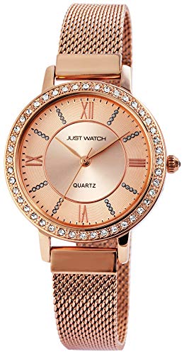 JUST WATCH Damen-Uhr Edelstahl Milanaiseband JW126 Strass Analog Quarz JW10064 (roségoldfarbig) von JUST WATCH