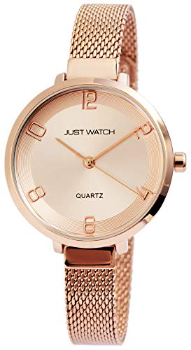 JUST WATCH Damen-Uhr JW142 Milanaiseband Hakenverschluß Analog Quarz JW10081 (roségoldfarbig) von JUST WATCH