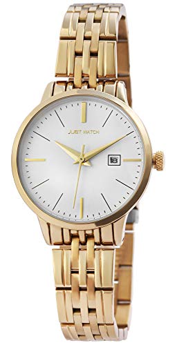 JUST WATCH Damen-Uhr JW149 Edelstahl Faltschließe Datum Analog Quarz JW10086 (goldfarbig/weiß) von JUST WATCH