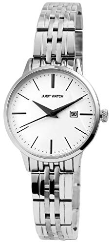 Just Watch Damen-Uhr JW149 Edelstahl Faltschließe Datum Analog Quarz JW10086 (silberfarbig/weiß) von Just Watch