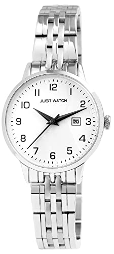 Just Watch Damen-Uhr JW149 Edelstahl Faltschließe Datum Analog Quarz JW10086 (silberfarbig weiß) von Just Watch