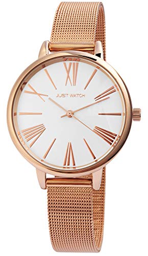 JUST WATCH Damen-Uhr Meshband Edelstahl Hakenverschluss Analog Quarz JW10077 (roségoldfarbig) von JUST WATCH