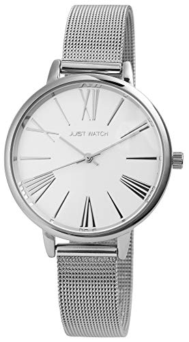 JUST WATCH Damen-Uhr Meshband Edelstahl Hakenverschluss Analog Quarz JW10077 (silberfarbig) von JUST WATCH