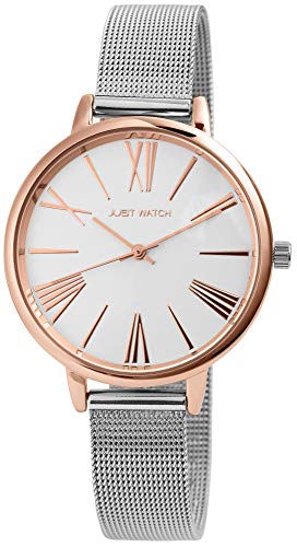 JUST WATCH Damen-Uhr Meshband Edelstahl Hakenverschluss Analog Quarz JW10077 (silberfarbig/roségoldfarbig) von JUST WATCH