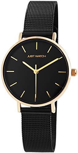 JUST WATCH Hanna Damen-Uhr Meshband Edelstahl Hakenverschluss Analog Quarz JW10116 (schwarz) von JUST WATCH