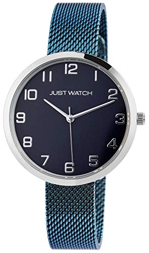 JUST WATCH Damen-Uhr Meshband Edelstahl Hakenverschluss Analog Quarz JW10243 (dunkelblau/silberfarbig) von JUST WATCH