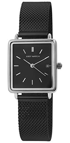 JUST WATCH Damen-Uhr Meshband Edelstahl Hakenverschluss Datum Analog Quarz JW20109 (schwarz/silberfarbig) von JUST WATCH