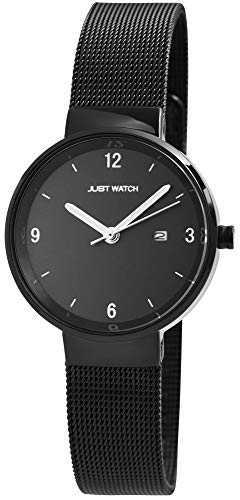 JUST WATCH Damen-Uhr Meshband Edelstahl Leuchtzeiger Datum Analog Quarz JW10082 (schwarz/schwarz) von JUST WATCH