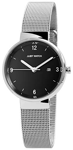 Just Watch Damen-Uhr Meshband Edelstahl Leuchtzeiger Datum Analog Quarz JW10082 (silberfarbig/anthrazit) von Just Watch
