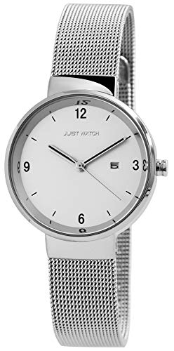 JUST WATCH Damen-Uhr Meshband Edelstahl Leuchtzeiger Datum Analog Quarz JW10082 (silberfarbig/silberfarbig) von JUST WATCH