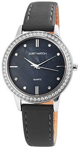 JUST WATCH Damen-Uhr Obermaterial Echt Leder Strass JW192 Analog Quarz JW10035 (grau) von JUST WATCH