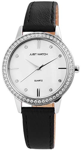 JUST WATCH Damen-Uhr Obermaterial Echt Leder Strass JW192 Analog Quarz JW10035 (schwarz) von JUST WATCH