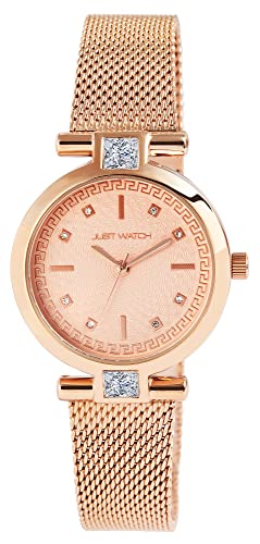 JUST WATCH Damen-Uhr Shiny Estelle Edelstahl Meshband Analog Quarz JW10173 (roségoldfarbig) von JUST WATCH