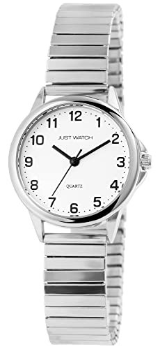 JUST WATCH Damen-Uhr Edelstahl Zugarmbanduhr gut lesbar silberfarbig Länge 19,5cm ⌀29mm 14mm breit Geschenke für Frauen von JUST WATCH