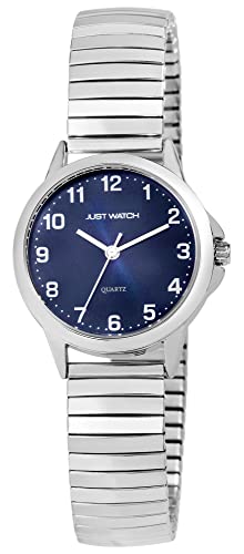 Just Watch Damen-Uhr Edelstahl Zugarmbanduhr gut lesbar silberfarbig blau 19,5cm ⌀29mm 14mm breit Geschenke für Frauen von Just Watch