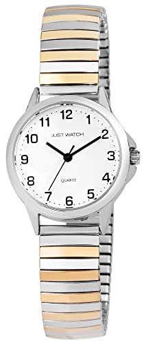 Just Watch Damen-Uhr Edelstahl Zugbanduhr gut lesbar silberfarbig goldfarbig 19,5cm ⌀29mm 14mm breit Geschenke für Frauen von Just Watch