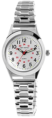 JUST WATCH Damen-Uhr Edelstahl Zugarmband 18cm ⌀27,5mm 14mm silberfarbig Luminazeiger gut lesbar 24 Std Geschenkidee von JUST WATCH