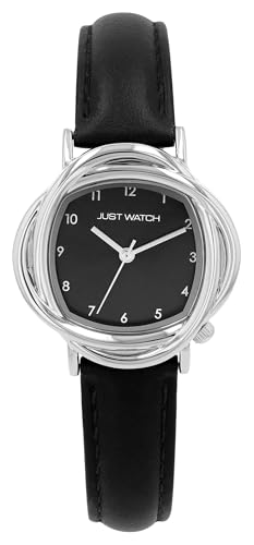 Just Watch Damenuhr Antoni mit Lederband, kurviges Gehäuse, schwarz/silberfarben von Just Watch