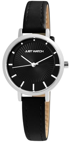 Just Watch Damenuhr mit Echtlederarmband, schwarz/silberfarben (Schwarz) von Just Watch