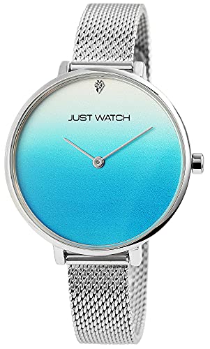 Just Watch Darcie Damen-Uhr Meshband Edelstahl Strass-Steine Analog Quarz JW10131 (silberfarbig blau) von Just Watch