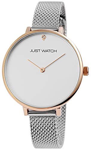 Just Watch Darcie Damen-Uhr Meshband Edelstahl Strass-Steine Analog Quarz JW10131 (silberfarbig weiß) von Just Watch