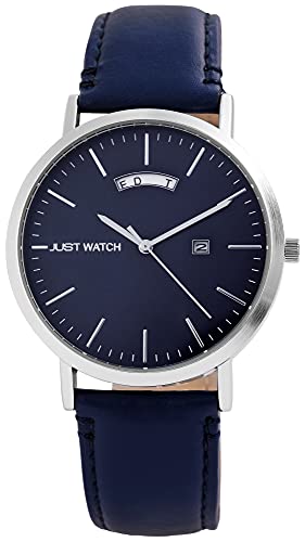 Just Watch David Herren-Uhr Echt Leder Datum Analog Quarz JW20057 (blau) von Just Watch