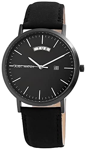 Just Watch David Herren-Uhr Echt Leder Datum Analog Quarz JW20057 (schwarz) von Just Watch