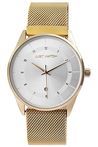 JUST WATCH Dakota Herren-Uhr Meshband Edelstahl Datum Analog Quarz JW20142 (goldfarbig) von JUST WATCH