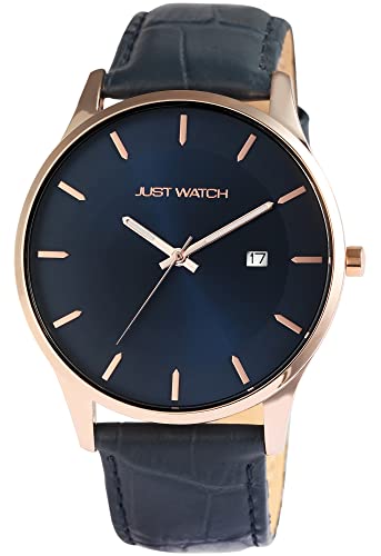 JUST WATCH Dennis Herren-Uhr Leder Dornschließe Analog Quarz JW20169 (blau) von JUST WATCH