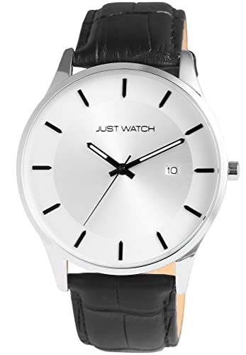 JUST WATCH Dennis Herren-Uhr Leder Dornschließe Analog Quarz JW20169 (schwarz silberfarbig) von JUST WATCH