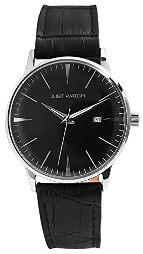 Just Watch Ethan Herren-Uhr Echt Leder Datum Leuchtzeiger Analog Quarz JW20150 (schwarz schwarz) von Just Watch