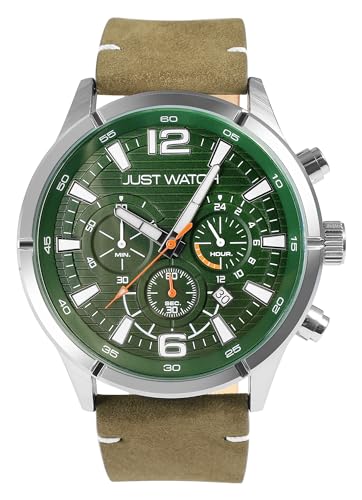 Just Watch Evander Herren-Chronograph Leder 5 Bar Datum Stoppuhr Analog JW20172 (grün) von Just Watch