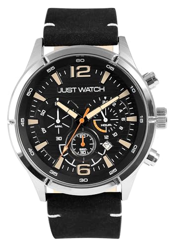 Just Watch Evander Herren-Chronograph Leder 5 Bar Datum Stoppuhr Analog JW20172 (schwarz) von Just Watch