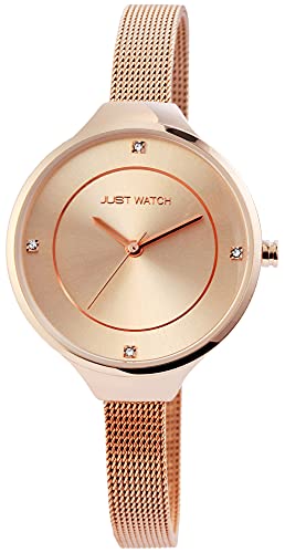 JUST WATCH Evie Damen-Uhr Edelstahl Meshband Analog Quarz JW10072 (roségoldfarbig) von JUST WATCH