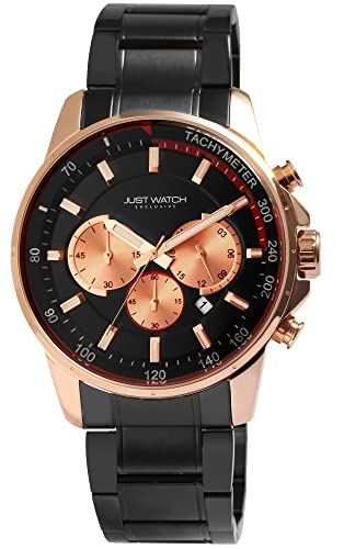 Just Watch Exclusive Charlie Herren-Uhr JW114 Chronograph Edelstahl Analog Quarz JW20074 (schwarz roségoldfarbig) von Just Watch