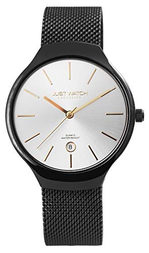 JUST WATCH Exclusive Unisex-Uhr Meshband Datum Edelstahl Analog Quarz JW20149 (schwarz) von JUST WATCH