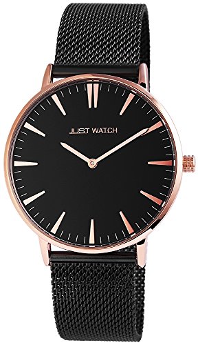 JUST WATCH Unisex-Uhr JW002 Slimline Armbanduhr Analog Quarz JW20004 (schwarz/roségoldfarbig) von JUST WATCH