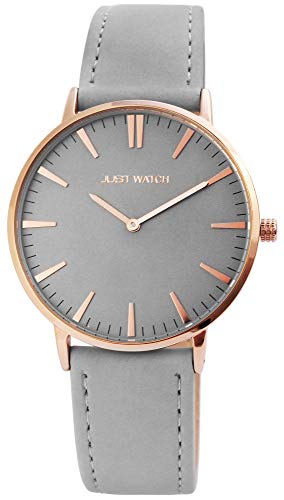 Just Watch Damen Uhr Lederarmband Grau 20cm lang Japanisches Quarzwerk Armbanduhr Geschenkidee zum Geburtstag für Frauen von Just Watch