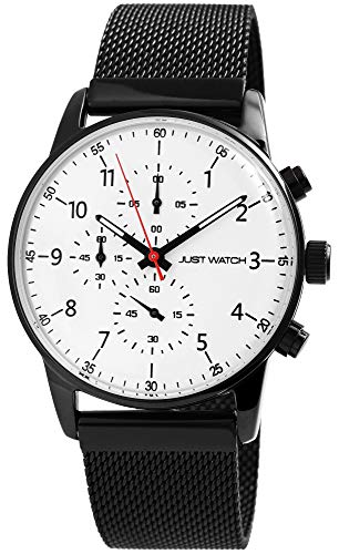 JUST WATCH Herren-Uhr JW028 Milanaiseband Chrono Analog Quarz JW20020 (Schwarz/Weiß) von JUST WATCH