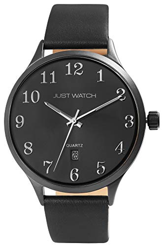 JUST WATCH Anthony Herren-Uhr Leder Dornschließe Datum JW260 Analog Quarz JW20129 (schwarz) von JUST WATCH