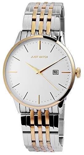 JUST WATCH Herren-Uhr Edelstahl Gliederarmband Datum JW149 Analog Quarz JW20095 (silberfarbig/goldfarbig/weiß) von JUST WATCH