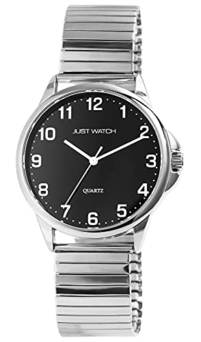 JUST WATCH Herren-Uhr Edelstahl Zugband Elegant Klassisch Analog Quarz JW20161 (silberfarbig schwarz) von JUST WATCH