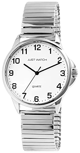 JUST WATCH Herren-Uhr Edelstahl Zugband Elegant Klassisch Analog Quarz JW20161 (silberfarbig weiß) von JUST WATCH