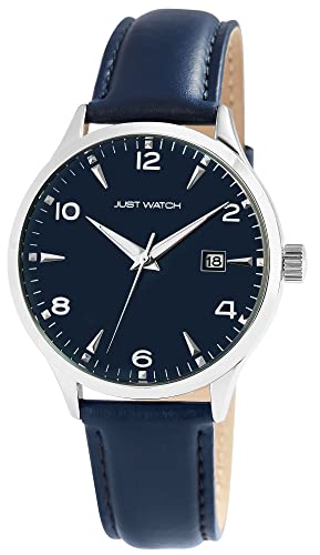 JUST WATCH Herren-Uhr Heriat Leder Datum Elegant Rund Analog Quarz JW20163 (blau) von JUST WATCH